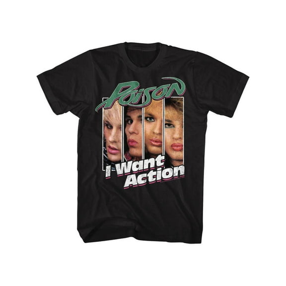 Poison Rock Band I Want Action Black Adult T-Shirt Tee