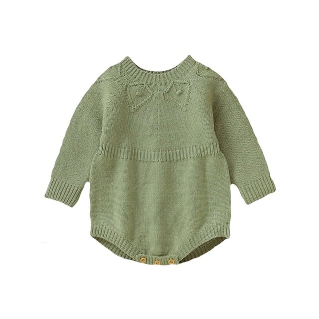 FOCUSNORM Bébé Garçons Filles Tomber Tricot Combinaison Couleur Unie Jacquard Col Rond Manches Longues Romper