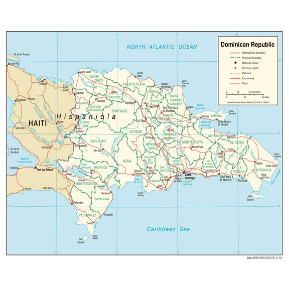 PALMETTO POSTERS Large Political And Administrative Map of Dominican Republic with Roads Railroads And Major Cities Laminated 20" x 24" Poster