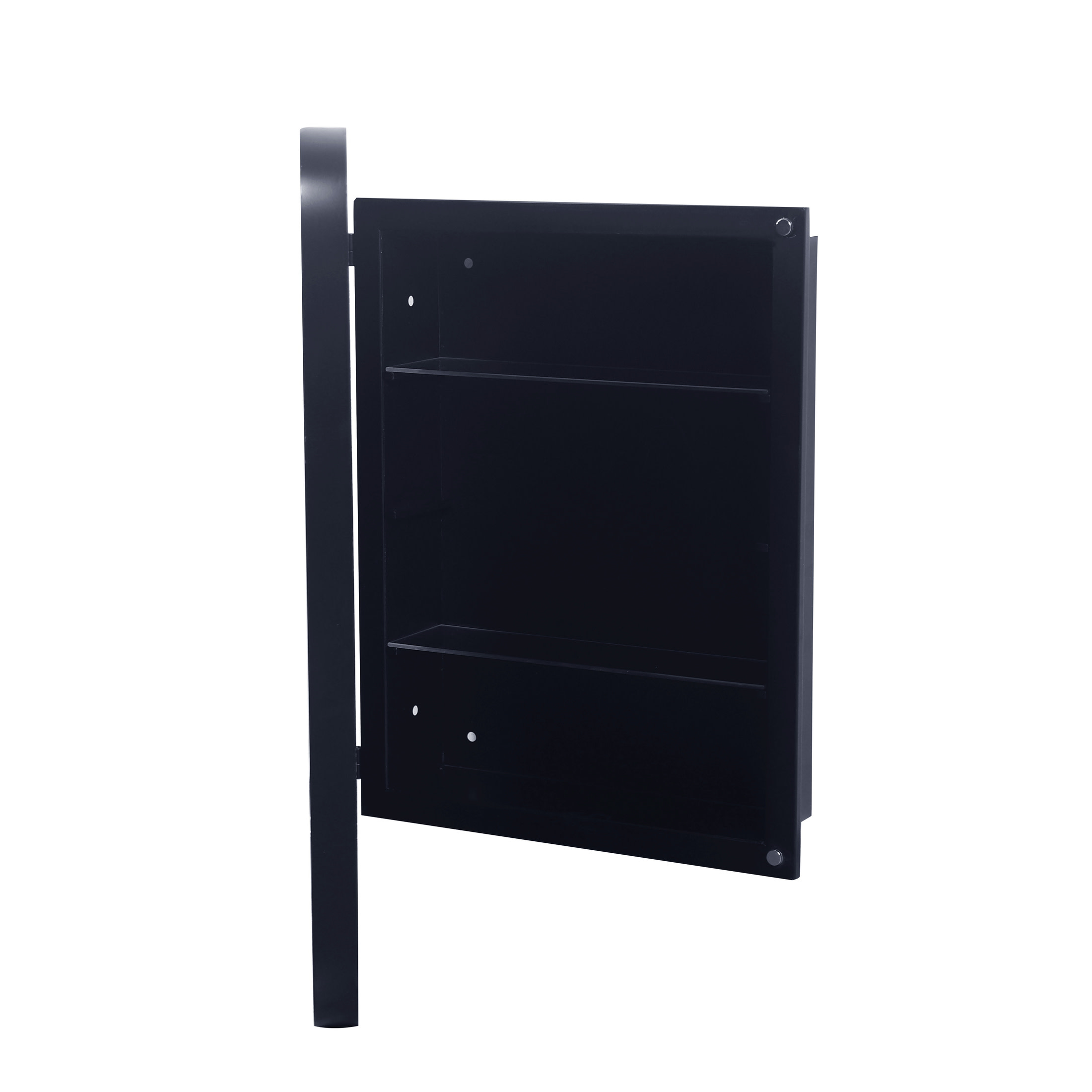 Noble House Modern Recessed Medicine Cabinet with Mirror, Metal Frame & Adjustable Glass Shelves, Matte Black