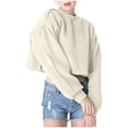 thumbnail image 3 of Yuyuzo Sweatshirts Courts pour Femmes Manches Longues Couleur Unie Col Rond Ample Décontracté Automne Pull Tops, 3 of 6