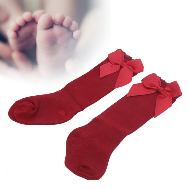 Calcetines Con Volantes Para Bebés, Calcetines De Punto Con Lazo Para Niños Pequeños, Color Brillante Agradable Para La Piel, Suaves Para Fiestas De Cumpleaños