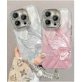 thumbnail image 6 of Electroplated Butterfly Glitter Feathered Case with or Without Chain, Lens Film Fully Covered, Drop Proof for iPhone 15 14 13 12 11 Pro Max XS XR X Phone Case (Pink 1,iPhone 15), 6 of 8