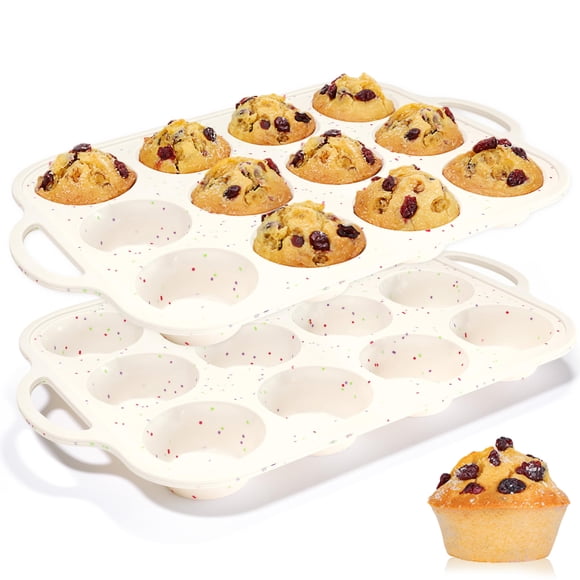 Molde de silicona para magdalenas CAKETIME, 7 cm, 12 tazas con marco de metal, paquete de 2