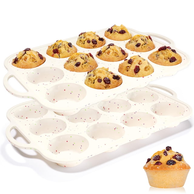 Molde de silicona para magdalenas CAKETIME, 7 cm, 12 tazas con marco de metal, paquete de 2