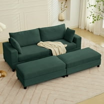 ZAFLY 85” Green Sectional Sofa with Chaise, Oversized Loveseat Deep Seat Couch, Corduroy Sleeper Sofa for Small Spaces/Apartment