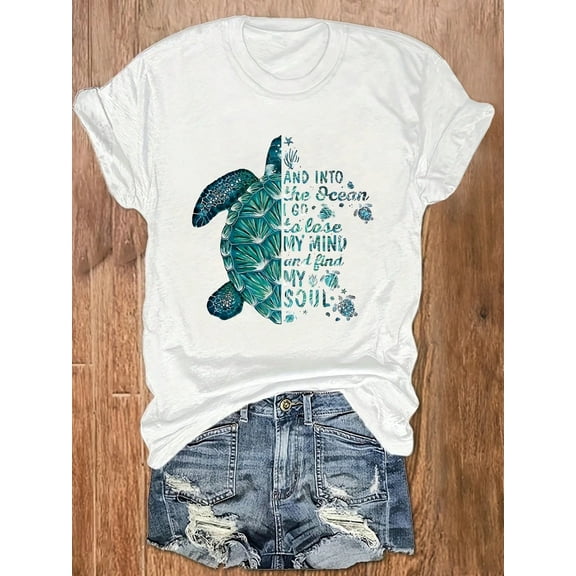 Sea Turtle Ocean Quote White Crew - Neck Tee