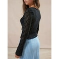 thumbnail image 4 of Long Sleeve Women's Sexy Scoop Neck Crop Tops Slim Fit Lace Blouses, 4 of 6
