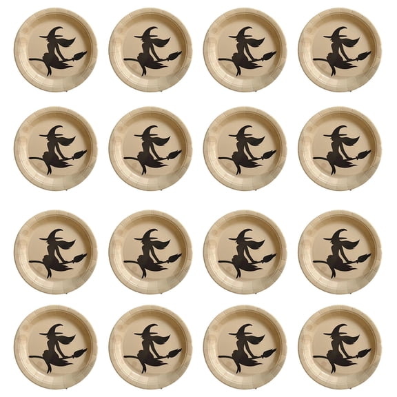 16Pcs Halloween Party Dinnerware Set, 9'' Witch Themed Paper Plates, Halloween Disposable Tableware Party Supplies for Spooky Themed Party Birthday (9'' Plates)
