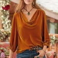 thumbnail image 5 of Beach Vacation Clothes for Women, Womens Tops, Elegant Women Casual Velvet Shirts Cowl Neck 3/4 Sleeve Drape Design Ruched Front Long Sleeve Blouses Tops for Stylish Outfits, 5 of 8