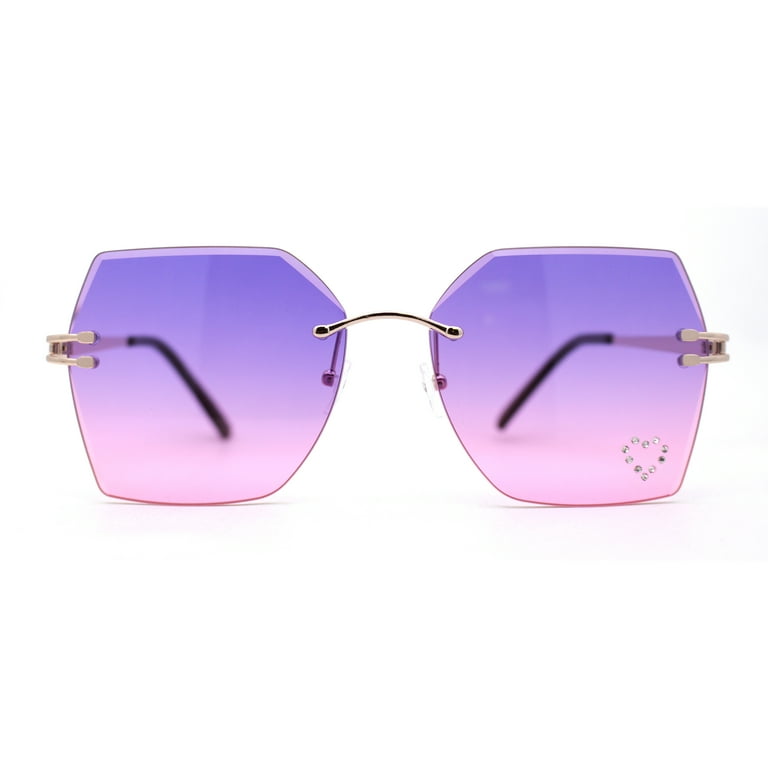spiller navn cache Womens Rhinestone Heart Lens Bling Rimless Butterfly Chic Sunglasses Gold  Purple Pink - Walmart.com