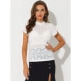 thumbnail image 2 of Blusa Semitransparente Con Cuello Alto Y Manga Corta Con Abertura En La Espalda Y Encaje Para Mujer blanco XL, 2 of 6