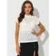 thumbnail image 2 of Blusa Semitransparente Con Cuello Alto Y Manga Corta Con Abertura En La Espalda Y Encaje Para Mujer blanco XL, 2 of 6