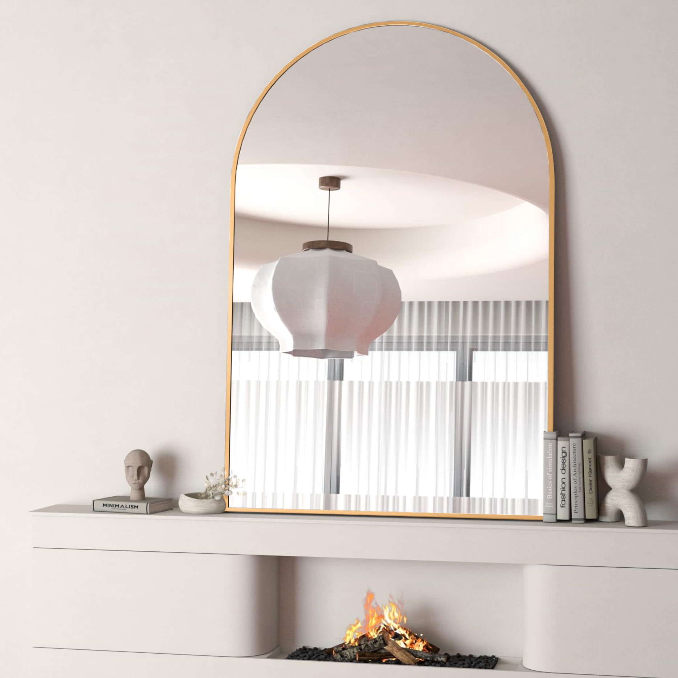 Noble House 24"x32" Arched Metal Wall Mirror, Vanity Mirror for Bathroom, Bedroom & Living Room, Gold