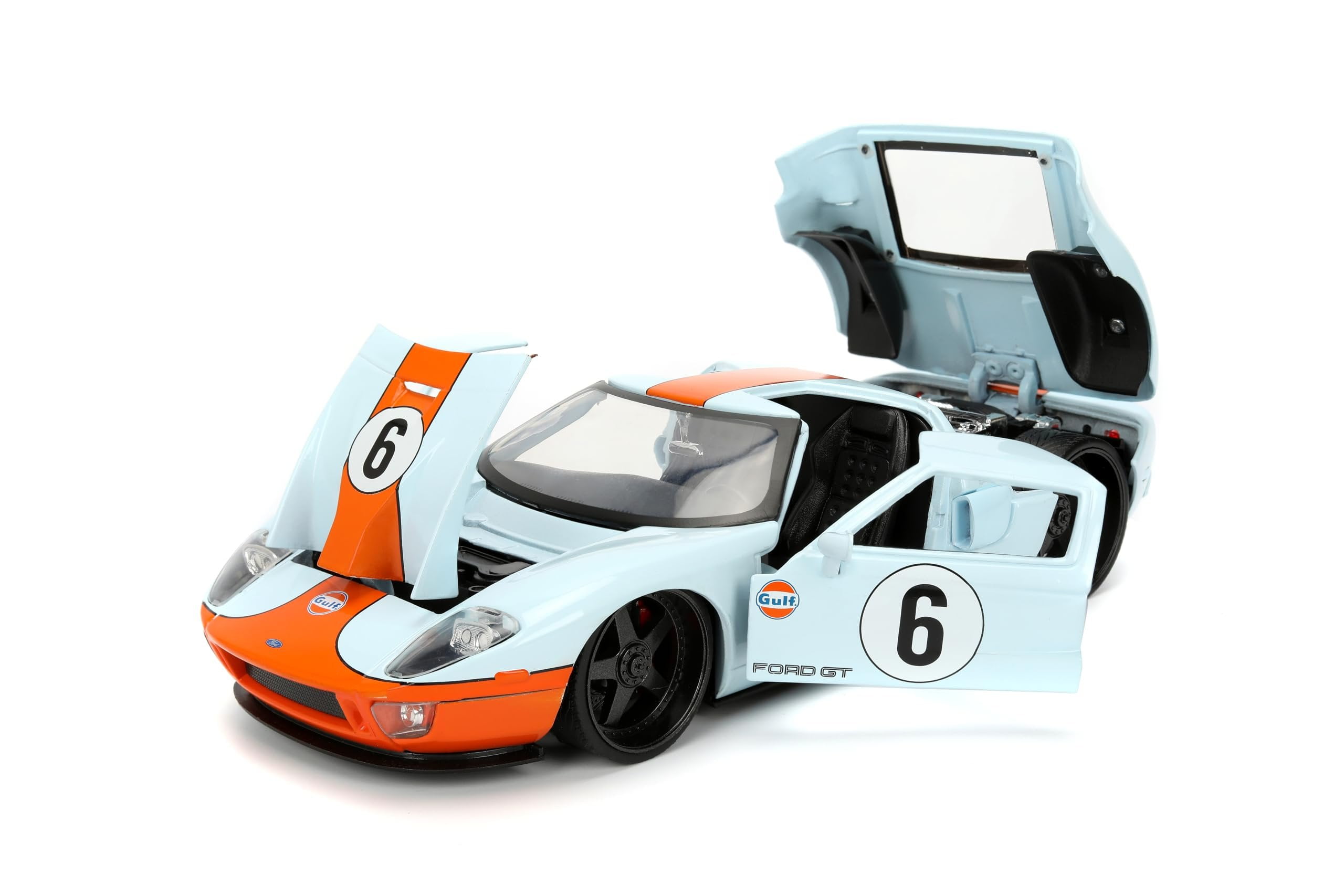 Jada 36373 1-24 Scale 2005 Ford GT No.6 Gulf Oil Light Hyper-Spec Series Diecast Model Car - Blue & Orange