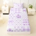 thumbnail image 3 of Manfei Purple Castle Bowknot Twin Sheet Sets For Kids,Princess Bow Print Bedding For Girls,3 Pieces, 3 of 6