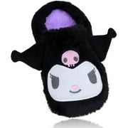 Roffatide Anime Kuromi Black Fuzzy Slippers House Open Back Slippers Closed Toe Foam Slippers with Rubber Sole for Girls One Size