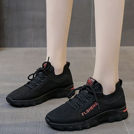

PEASKJP Women s Walking Shoes Slip-On Shoes Comfort Casual Walking Shoes Platform Sneakers Black 7