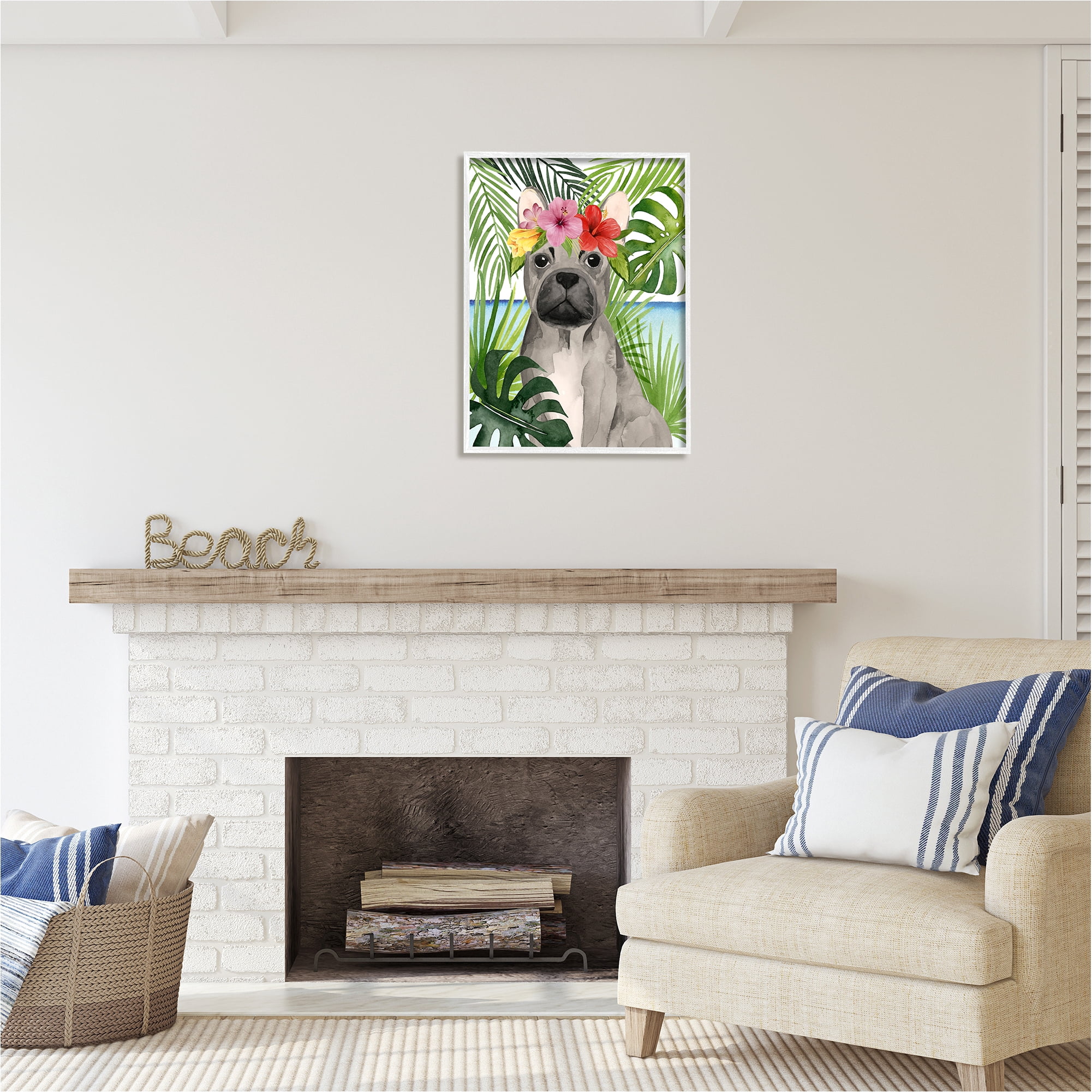Stupell Industries Tropical French Bulldog Animals & Insects Painting White Framed Art Print Wall Art, 24 x 30