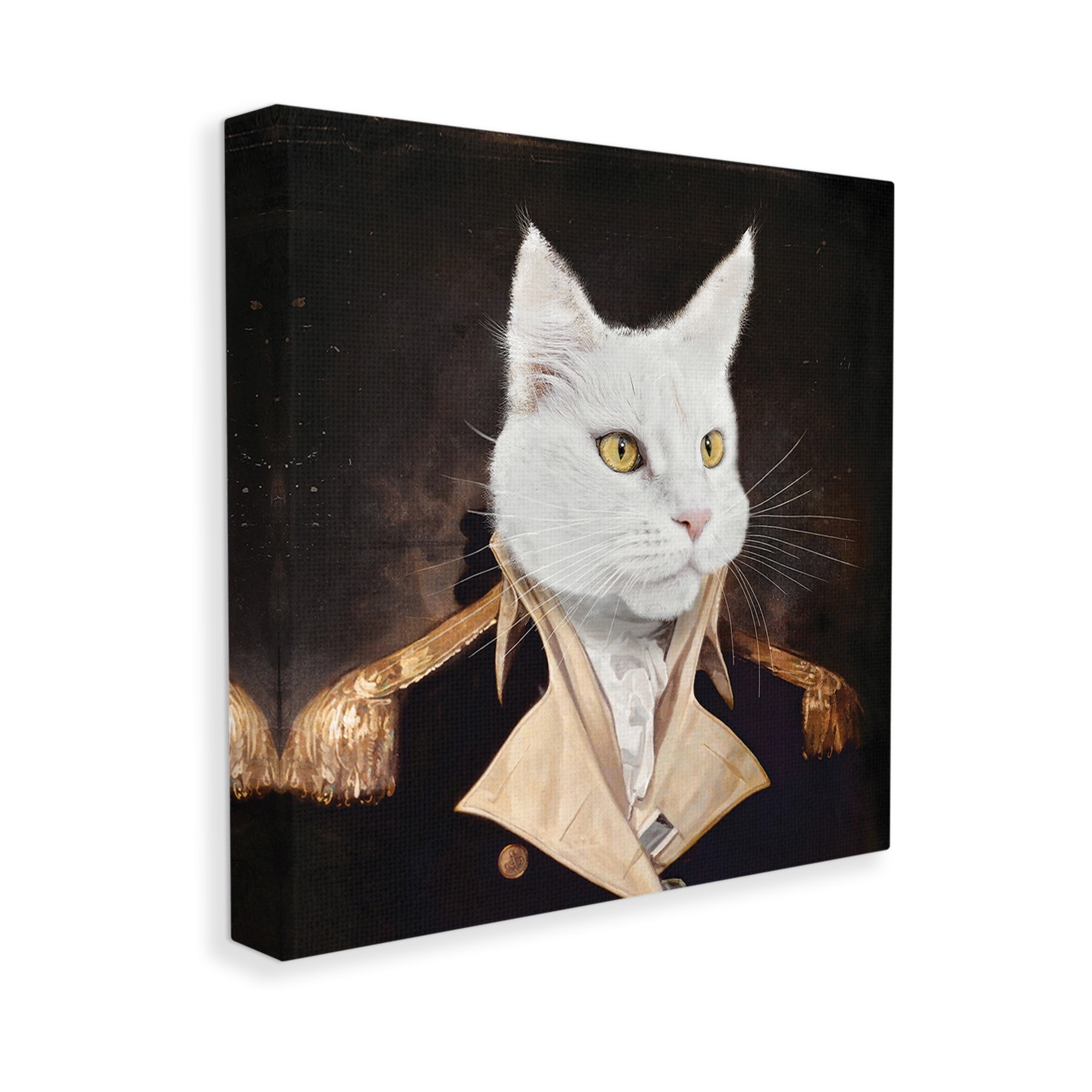 Stupell Industries White Cat in Uniform Animals & Insects Painting Gallery Wrapped Canvas Art Print Wall Art, 24 x 24