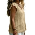 thumbnail image 5 of Ailaofu Women's V Neck Ruffled Sleeve Cotton Linen Vest, Solid Color Casual Summer Top, Lightweight Breathable Shirt, 5 of 8