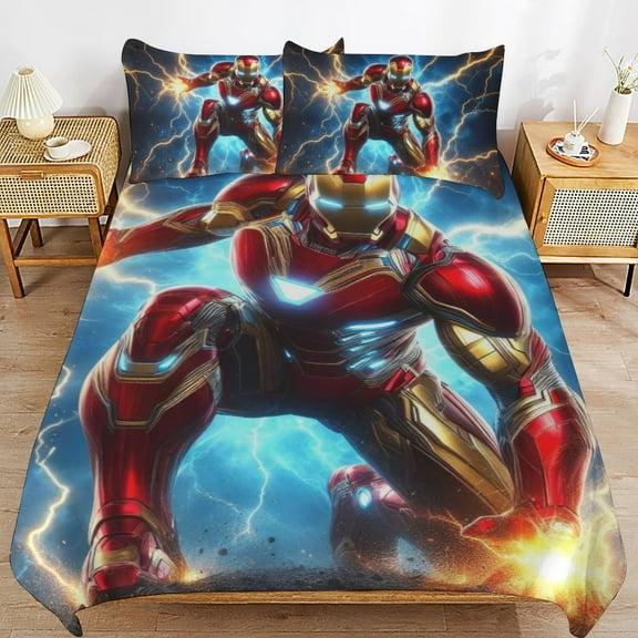 Iron Man 3-piece Bedding Set Twin Size,Kids Bedding Include Bed Duvet Cover and Pillowcases for Girls Boys Women Men