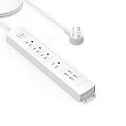 TROND Surge Protector Power Strip with USB, 4 AC Outlets & 4 USB Ports, Right-Angle Flat Plug & 6ft Long Cord, Wall Mount for Workbench, Nightstand, Dresser, Home, Office, Desk, Wh