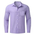 thumbnail image 3 of Resicozy Mens Button Down Shirts Cotton Linen Casual Long Sleeve Shirts Solid Collared Hippie Beach Tops with Pockets Light Purple 3XL, 3 of 3