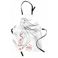 thumbnail image 1 of Girls Apron Young Girl in Dress with Flower Ornamentals Butterfly Blowing Hair Art, Unisex Kitchen Bib Apron with Adjustable Neck for Cooking Baking Gardening, Charcoal Grey Vermilion, by Ambesonne, 1 of 3