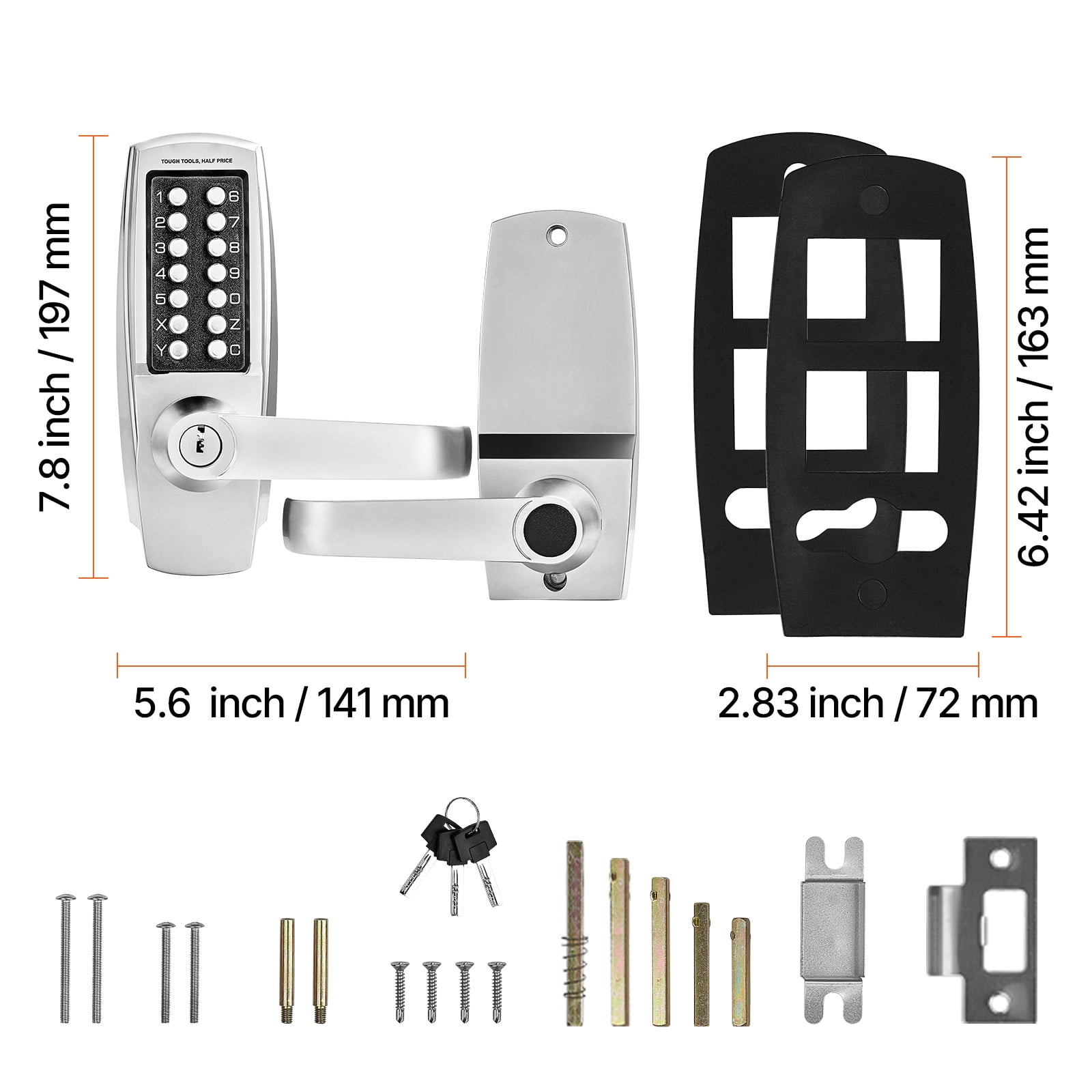 KFFKFF Non-Electronic Secure Entry Door Lock, 14-Key Mechanical Lockset with Key Option, Manual Keyless Door Lock with Handle, Durable Stainless Steel Weather-Resistant Lock for Home Office