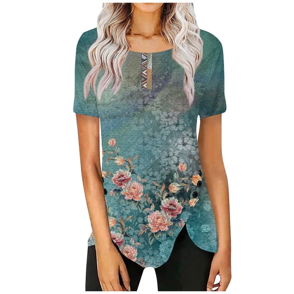 Blouses for Women Women's Short Sleeve Tunic Loose Tops Casual Plus Size Tops Pleated Tunic Button Down Casual Summer T-Shirts Women's Tops Dressy Shirts