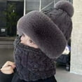 thumbnail image 2 of HJYCHN Women Winter Knitted Hat Scarf Integrated Warm Lined Earflap Cap Grey One Size, 2 of 4