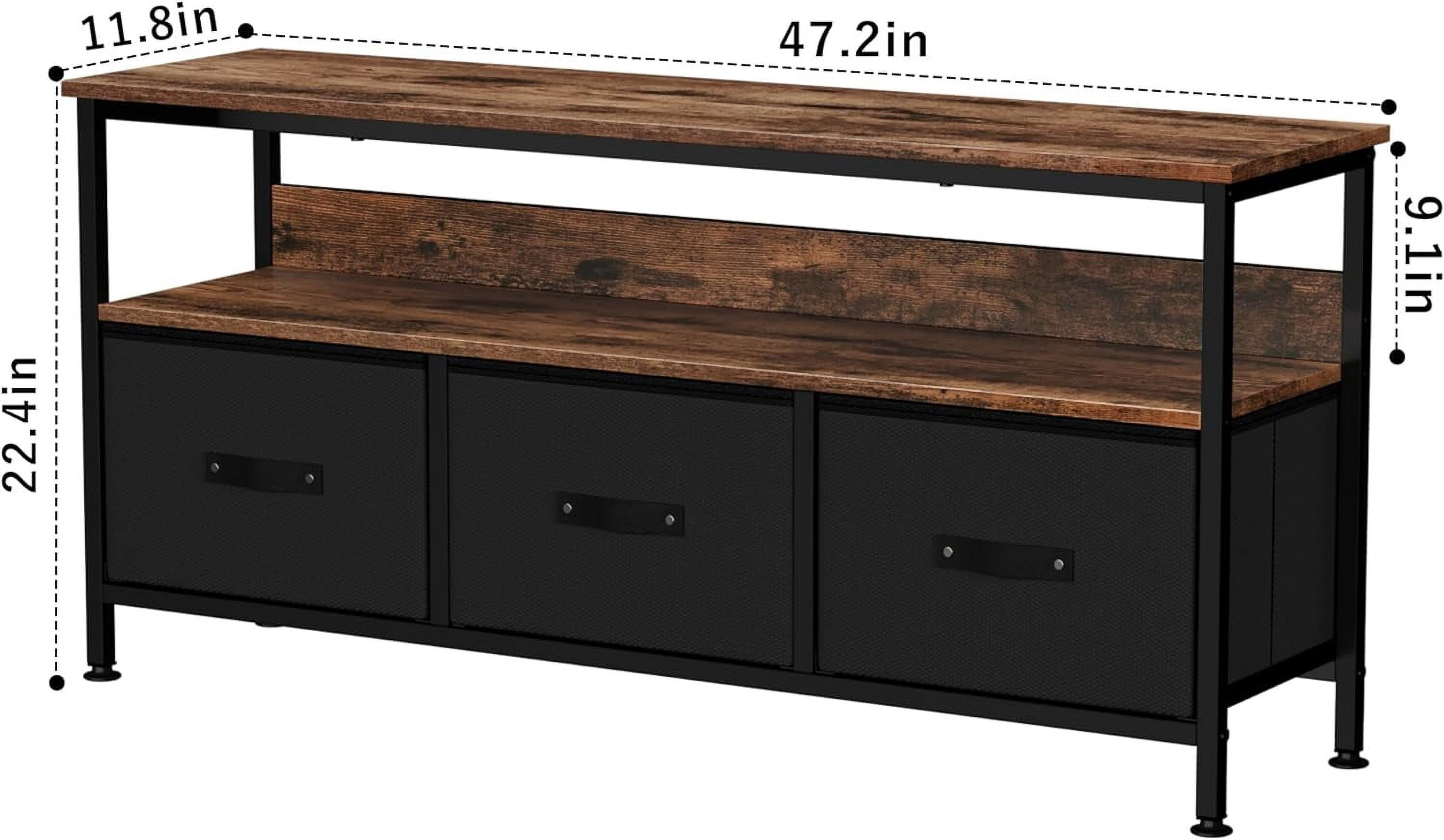 Homhougo 55 Inch TV Stand for Living Room, Dresser-Style TV Stand with 3 Drawers, Compact Entertainment Center with Storage Solutions, TV Console Table for Bedroom, Brown Finish with Black Drawers