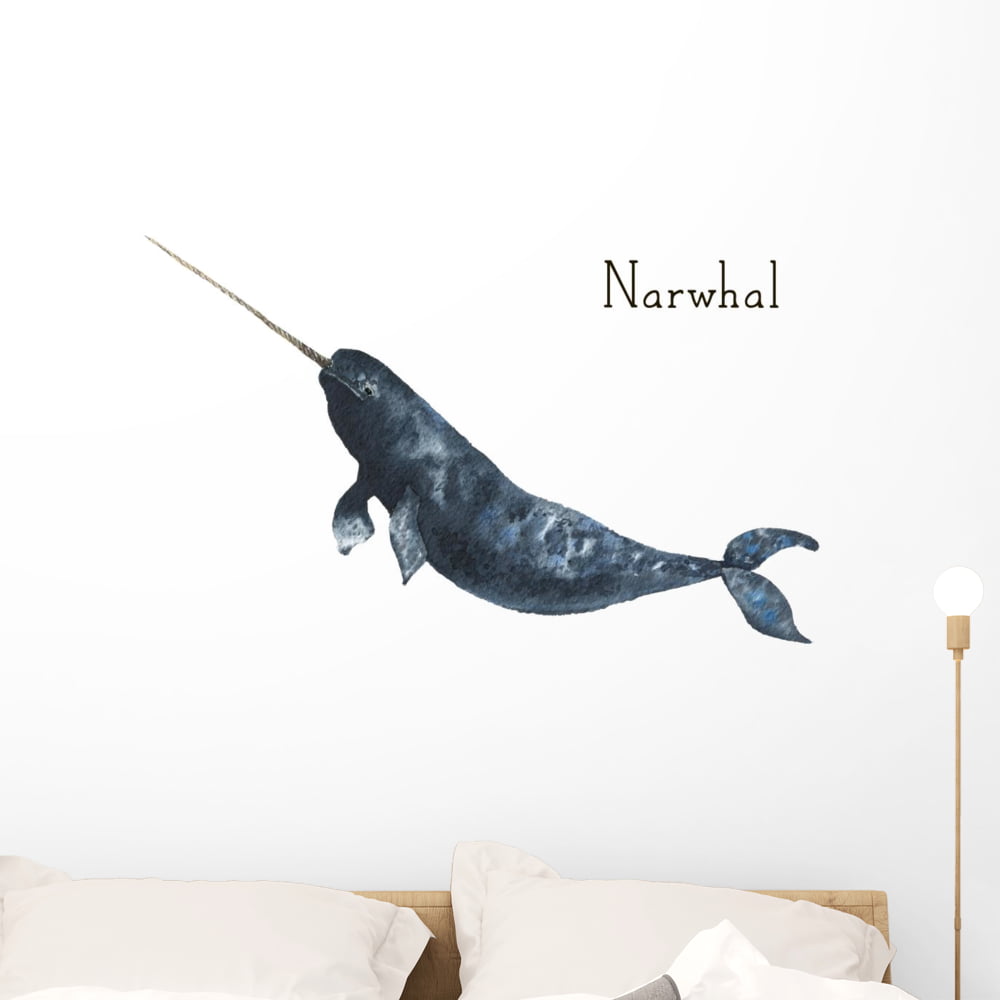 Peel and Stick Decals C2108 Narwhal Vinyl Stickers Narwhal Watercolor Wall Decals Nautical Nursery Themed Decor 