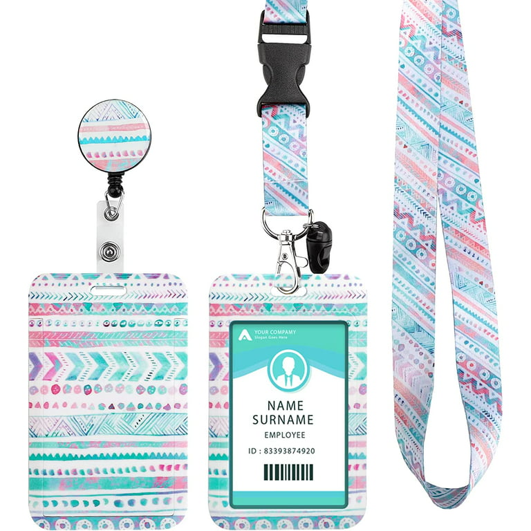 ID Badge Holder with Lanyard, Retractable Badge Holders Reels with Lanyards  Adjustable, for Women Kids Teacher Nurses Doctor Student 