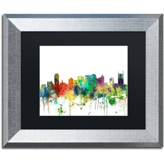 Trademark Fine Art "Nashville Tennessee Skyline SP" Canvas Art by Marlene Watson, Black Matte, Silver Frame