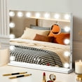 thumbnail image 2 of Smart Lighted Makeup Mirror with Memory Function, 22.8" x 19.3" Vanity Mirror with 15 Dimmable LED Bulbs, USB Port & Touch Controls, White, 2 of 9