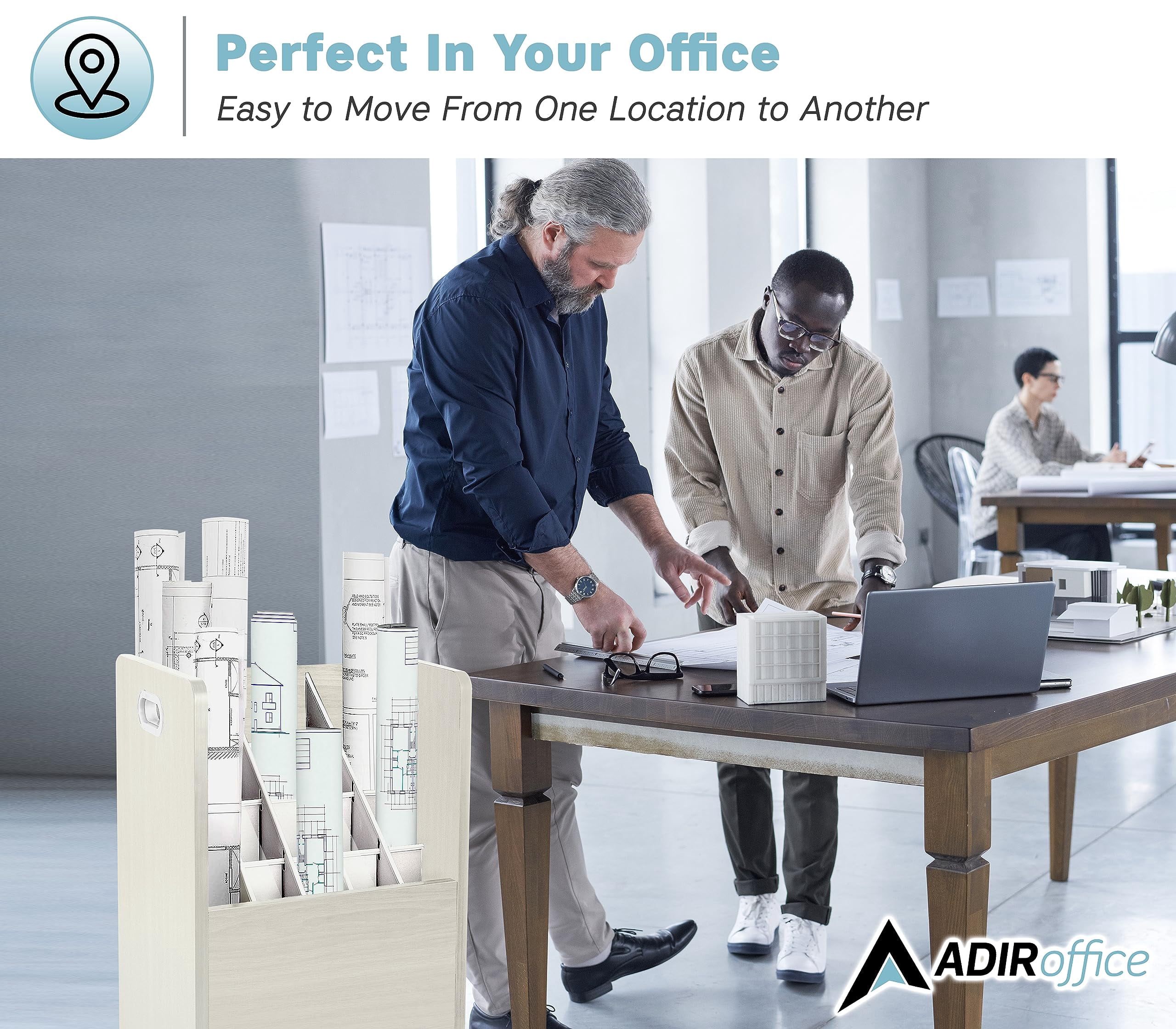 Adir Blue Print Storage Organizer- Mobile Roll File Cart, Construction Plan Holders, Blueprint Cabinet with Wheels (20 Slots, White)