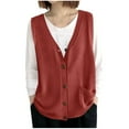 thumbnail image 2 of Womens Vests Tops Knit Sleeveless Sweaters V Neck Button Casual Open Front Cardigan with Pocket Trendy Fall Outfits New Women Vests Fashion Casual Red One Size, 2 of 5