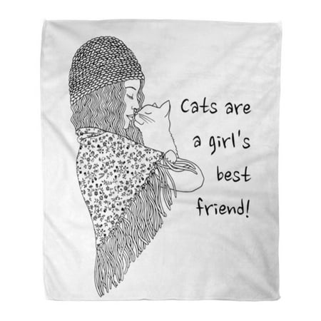 LADDKE Throw Blanket Warm Cozy Print Flannel Cats are Girl Best Friend Black and White of Cute Holding Her Comfortable Soft for Bed Sofa and Couch 58x80 (Best Sofa For Cats)