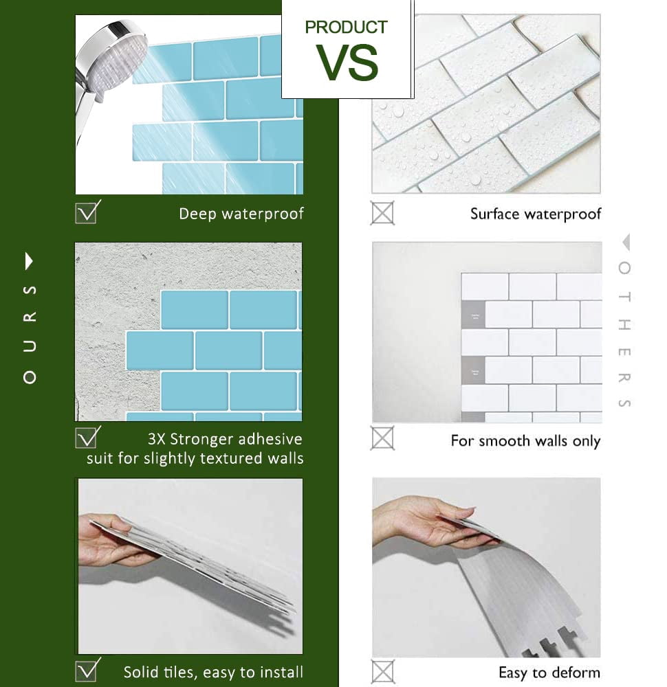 10-sheet Blue Subway Tiles Peel And Stick Backsplash  On Kitchen (thicker Design)