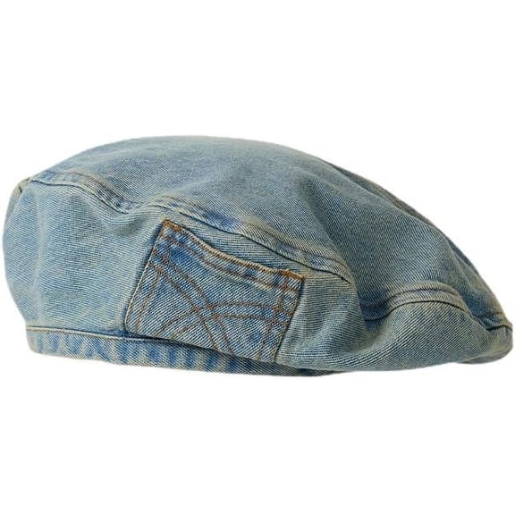 Denim Beret Hat for Women - Cotton Lined, One Size (55-58cm/21.65-22.8in) for Daily & Photoshoot, Jean Beret Hats French Artist Style Cap for Girls, Washed Blue