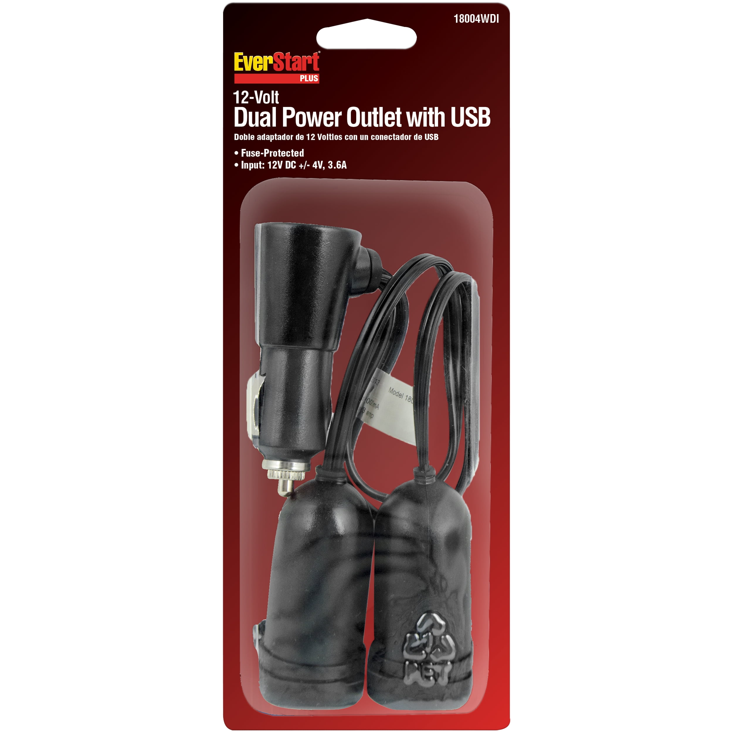 EverStart Plus 12 Volt 2.4 Amp Dash Mount Dual USB Charger, Black