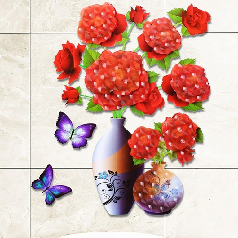 3pcs Autocollant Mural Vase 3d- Sticker Muraux 3d Plante De Salon