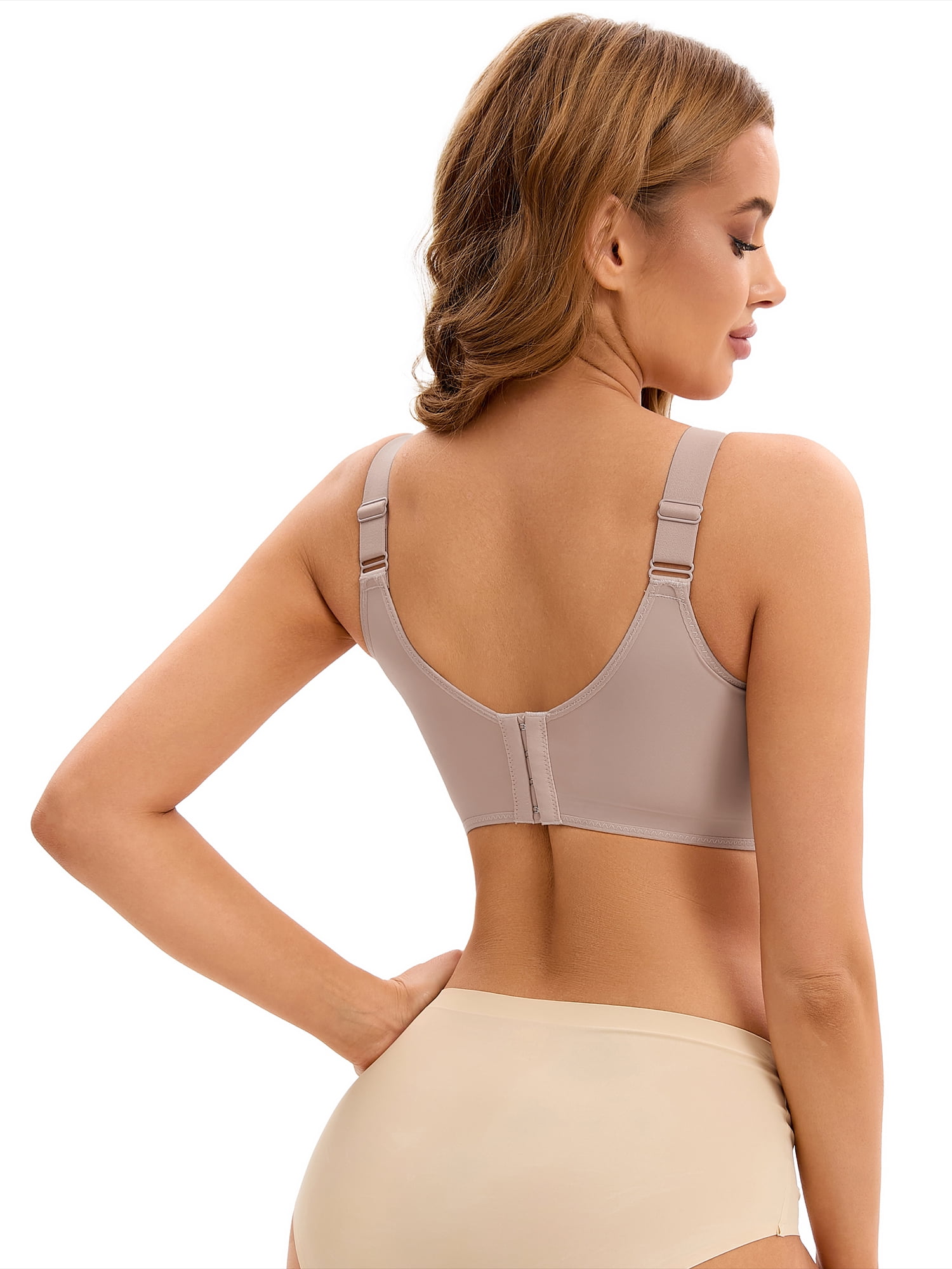 Unique Bargains Women's Full Coverage Push Up V Neck Bras Adjustable Straps L Nude