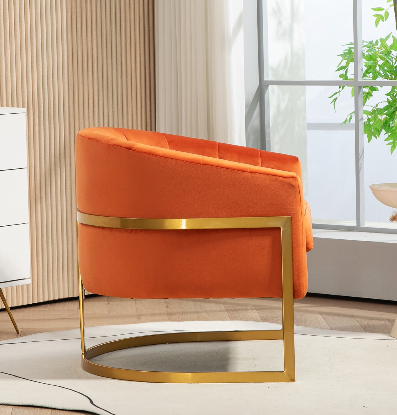 US Pride Furniture Modern Accent Armchair Luxury Gold Frame and Multi-colored Velvet Material Infuse Elegant Flair Red Orange