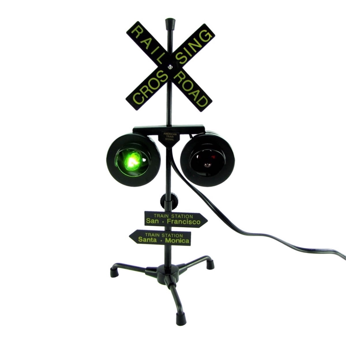 Railroad Crossing Signal Flashing Red Lights Desk Lamp RR Xing Train Sign Light
