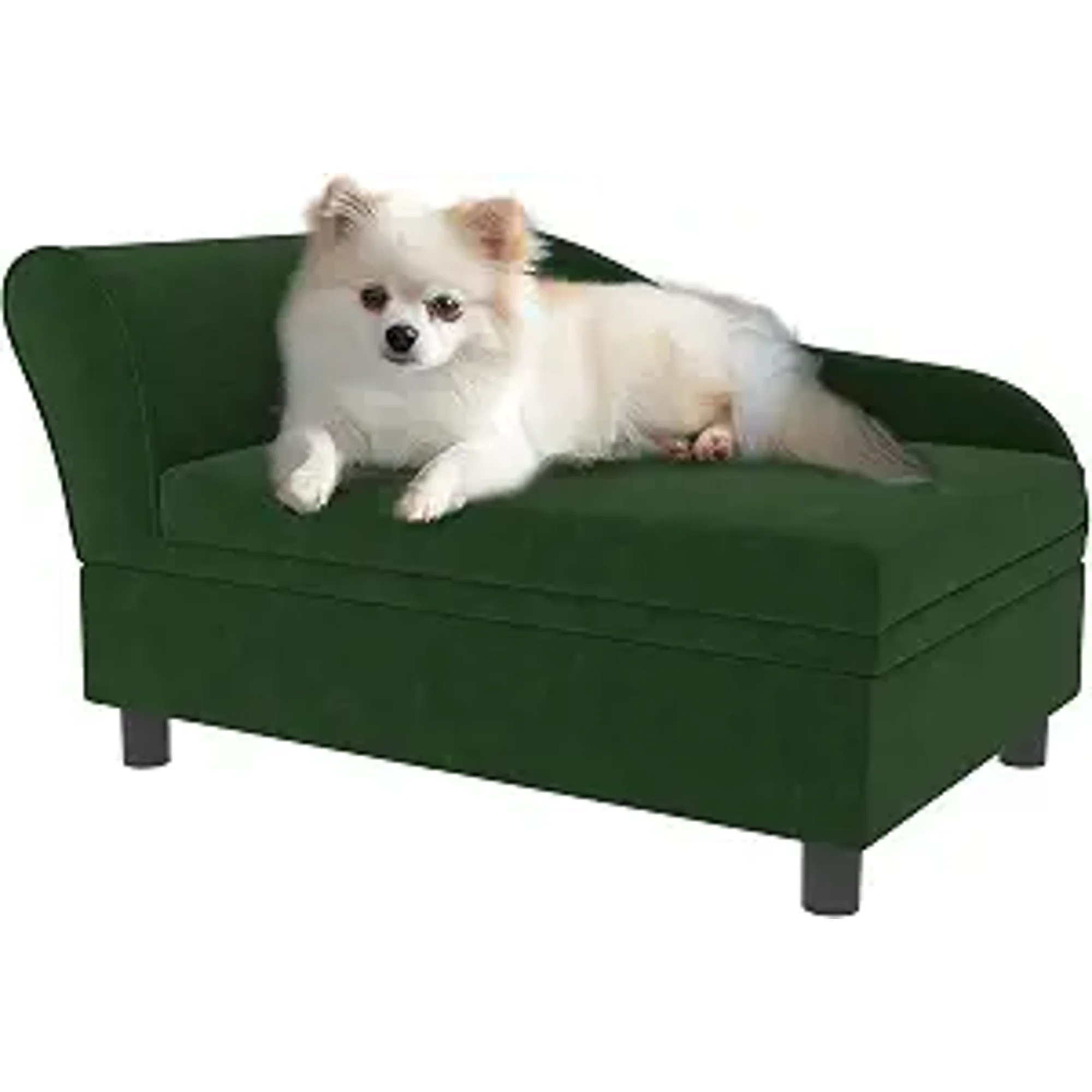 PawHut Luxury Fancy Dog Couch with Hidden Storage, Small Dog Sofa Bed with 2" Soft Foam, Modern Pet Furniture for Puppies & Little Breeds, Green
