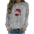 thumbnail image 1 of Chandail Décontracté Sans Capuche pour Femme, Automne Hiver, Flocon de Neige de Noël, Verre Rouge Imprimé, Col Rond, Manches Longues, 1 of 4