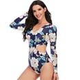 thumbnail image 4 of Traje de baño de una pieza estampado para mujer, monokini floral de manga larga con aberturas, traje de baño femenino, body de surf, ropa de baño XXL, 4 of 5